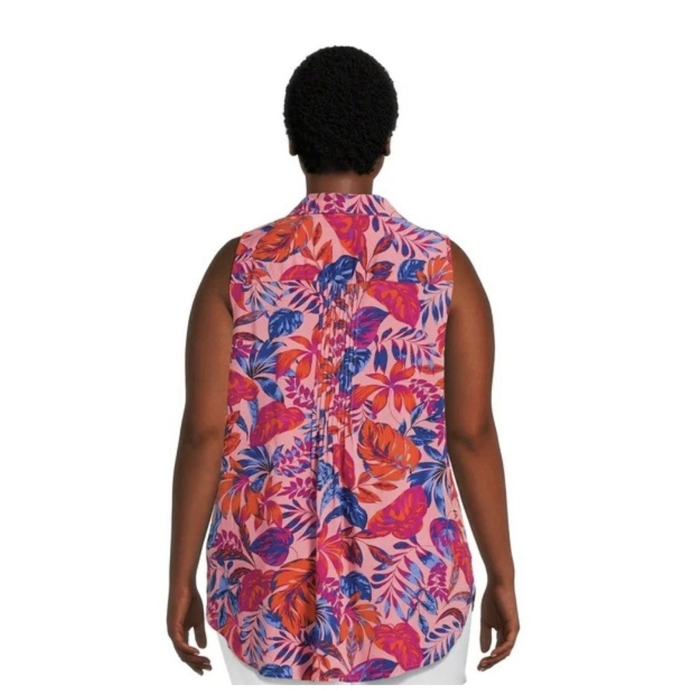 Terra & Sky Pintuck Camp Shirt Floral Sleeveless Plus Size Sz‎ 4X - Picture 2 of 6